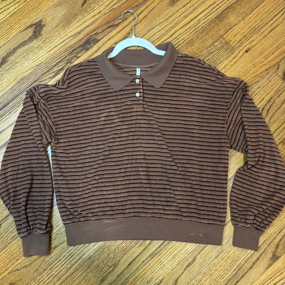 Women’s NWOT Rylee + Cru Retro Stripe Collared Sweatshirt, Size: XS - Picture 2 of 5